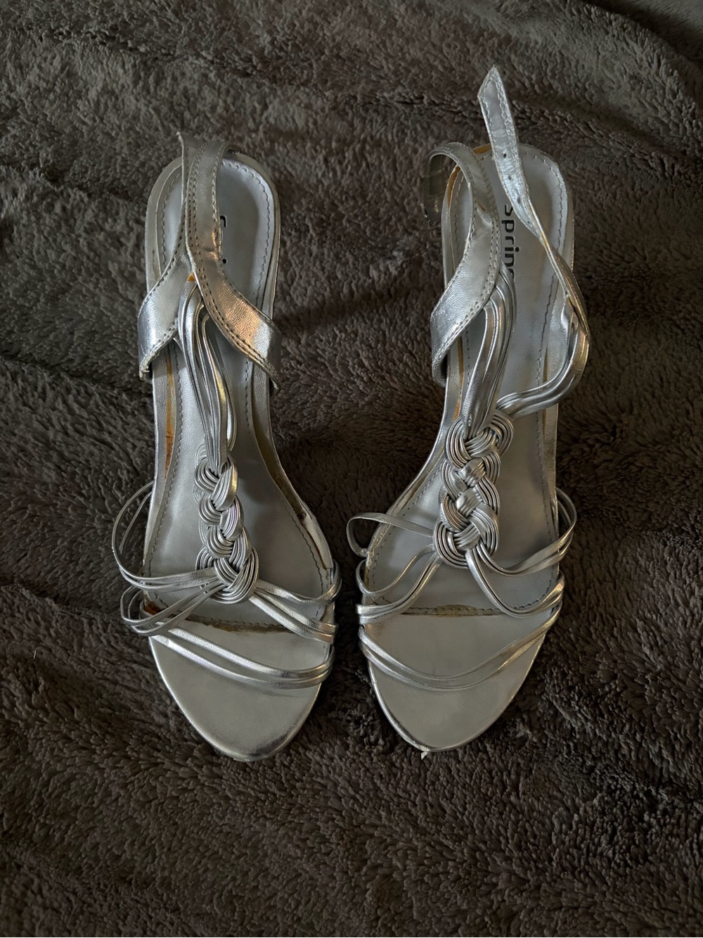 Silver Braided Strappy Slingback Heels - Women